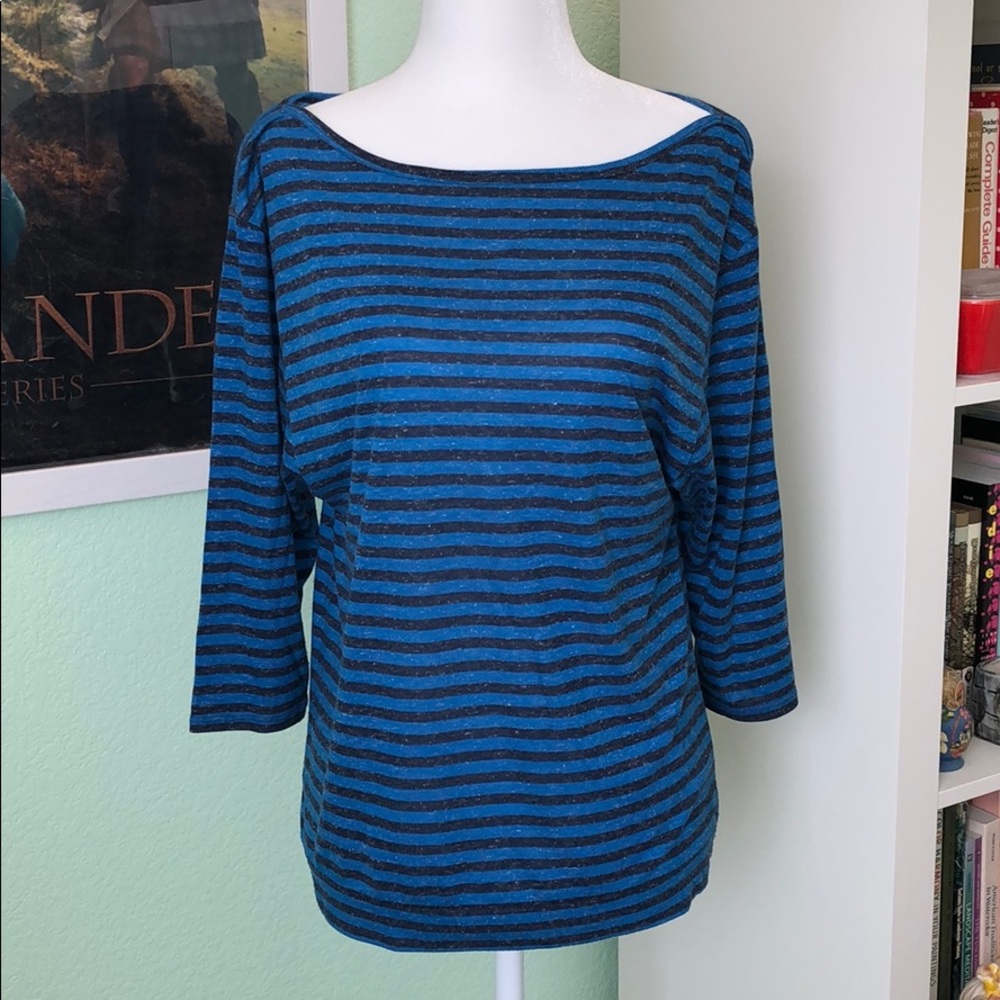 Loft Linen Blue Striped Boatneck Tee
